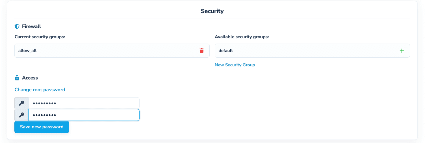Two fields for the new password and the "Save new password" button